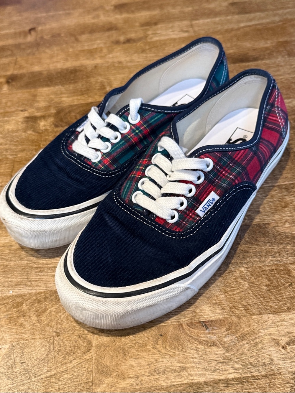 Vans Navy Corduroy & Red Green Plaid Sneakers